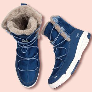 Ryka Aubonne Winter Boots Size 9W Water Repellant Bungee Lace Blue Faux Fur